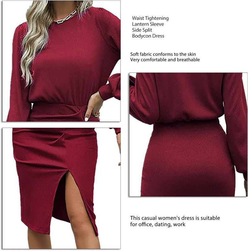 woobles Dress, womens high waist comfortable dress, solid color, breathable lantern sleeve for the night XL - Image 3